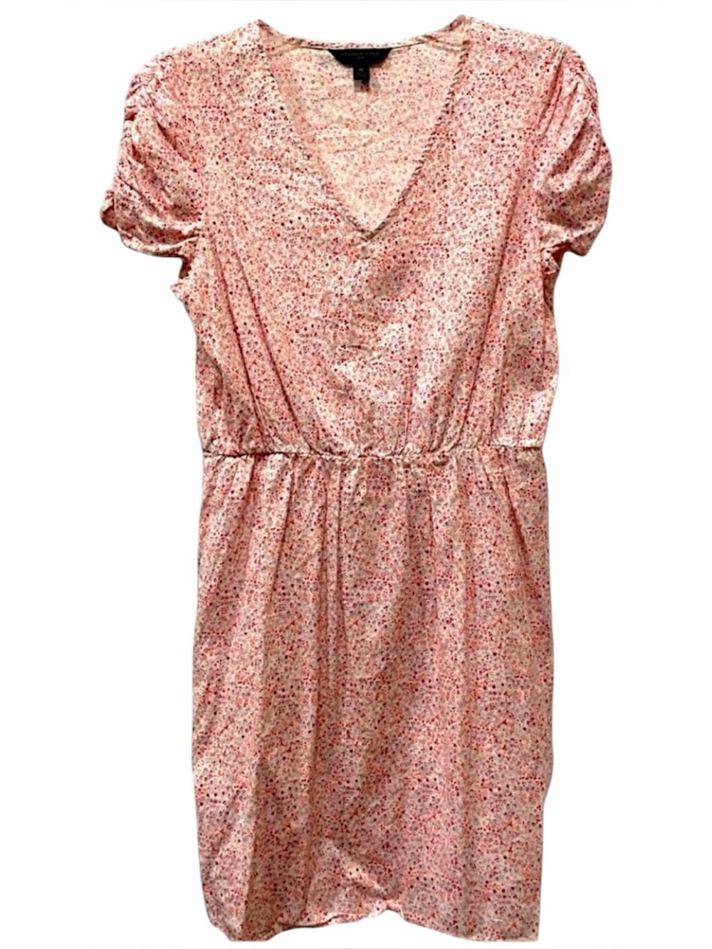 Banana Republic Petite Womens Size Medium Floral Dress Puff Sleeve Elastic Waist